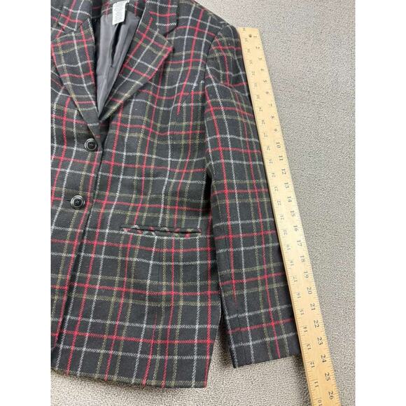 Vintage Sag Harbor Blazer Women 8 Black Red Plaid Wool Blend Plaid Two Button - Picture 6 of 7
